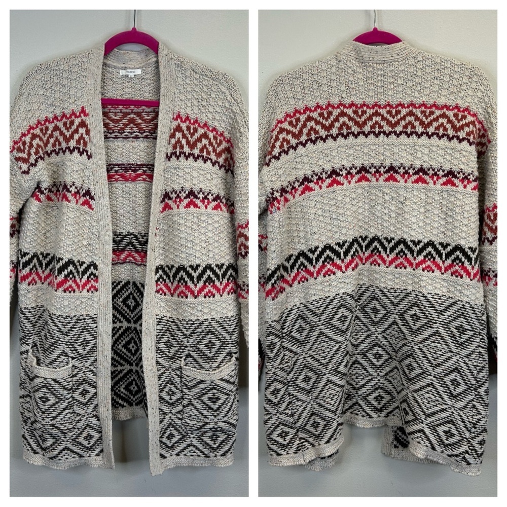 Maurices XL Beige and Red Patterned Cardigan Aztec Fair Isle Cotton Wool Blend